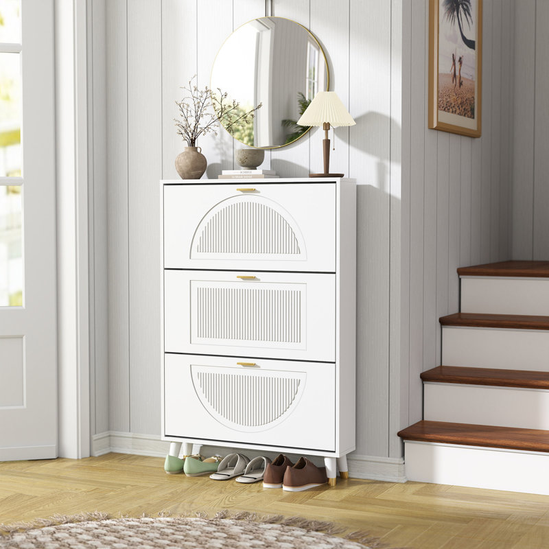  Fluted Hidden Shoe Storage Cabinet with 3 Flip Drawers