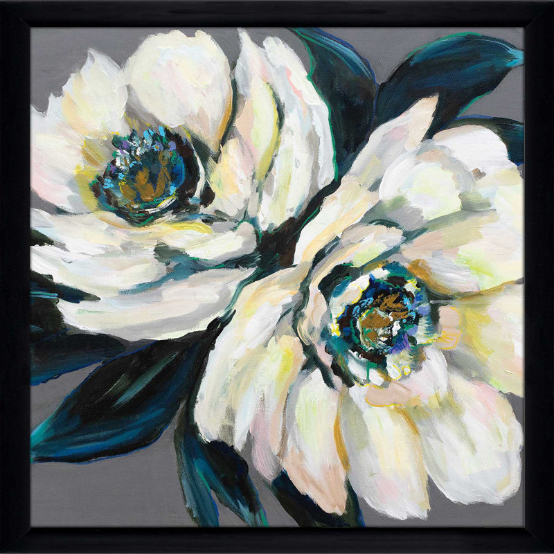 Pivoines - Peinture, H 25,5 po x l 25,5 po x P 1 po, Cadre noir