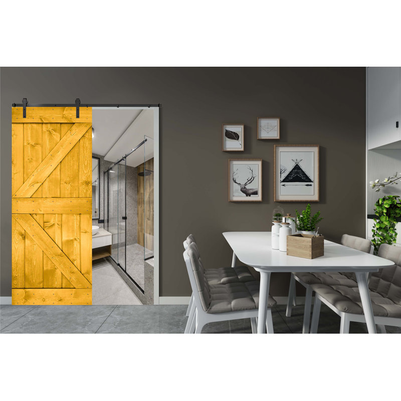 Porte de grange en bois massif DIY 3 en 1 pour chambres, espaces de rangement, placards, Jaune citron, 24 po x 84 po
