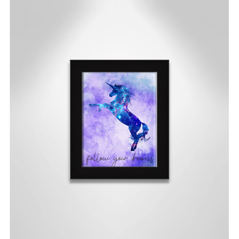 « follow your rêves licorne », art encadré, H 12 po x l 10 po x P 0,63 po, Cadre noir