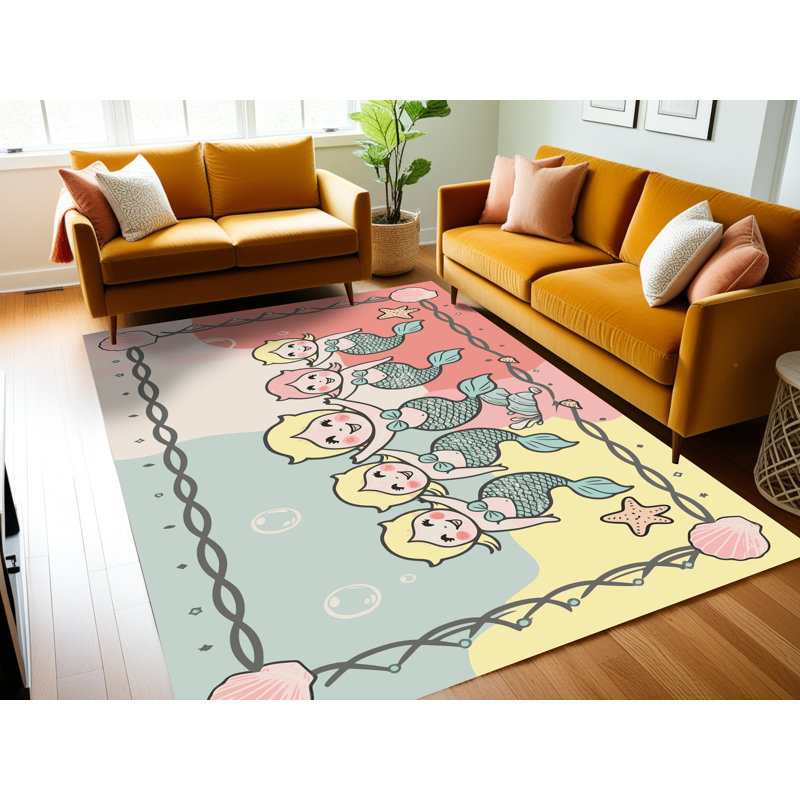 Tapis pour enfants East Urban Home Mermaids, Rectangulaire 2 pi x 4 pi
