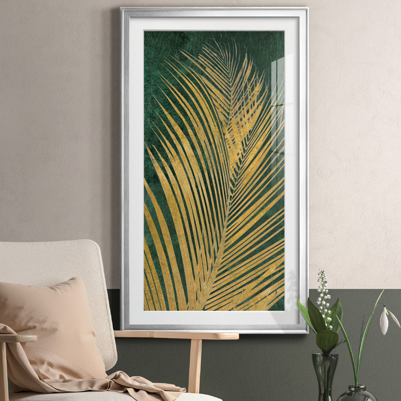 Golden Palm II - Reproduction d'art graphique sur papier encadré, H 14,5 po x l 26,5 po x P 1,5 po, Feuille argentée