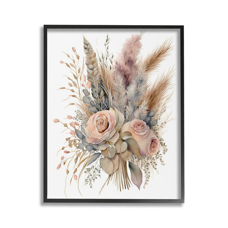 Boho Rose Pampas, art de la giclée encadrée par LSR Design Studio, Giclée encadrée noir minuit, H 20 po x l 16 po