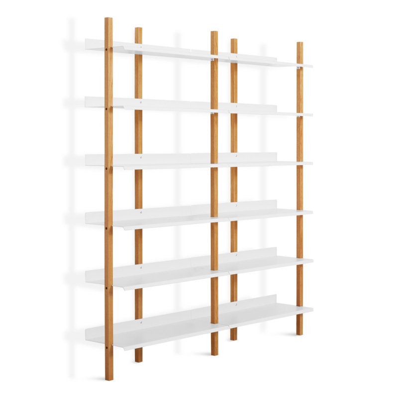 Browser Solid Wood Bookcase, (6 Shelves) 82" H x 38" W x 17" D, White Oak/White