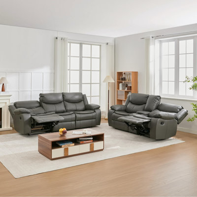  Adwin 2 Piece Reclining Pu Leather With Storage Cup Holder And Bluetooth Speaker Living Room Set