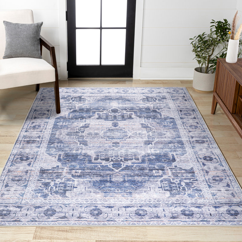 Tapis bleu marine / crème Alanya, Rectangle 7 pi 10 po x 10 pi