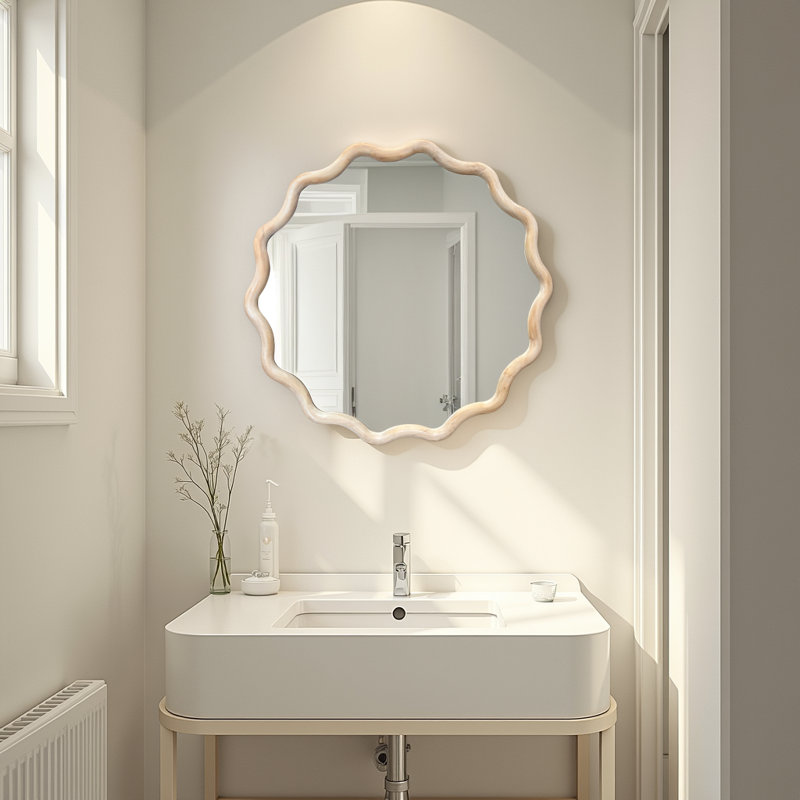 Miroir rond Pine Ripples, Chêne blanchi