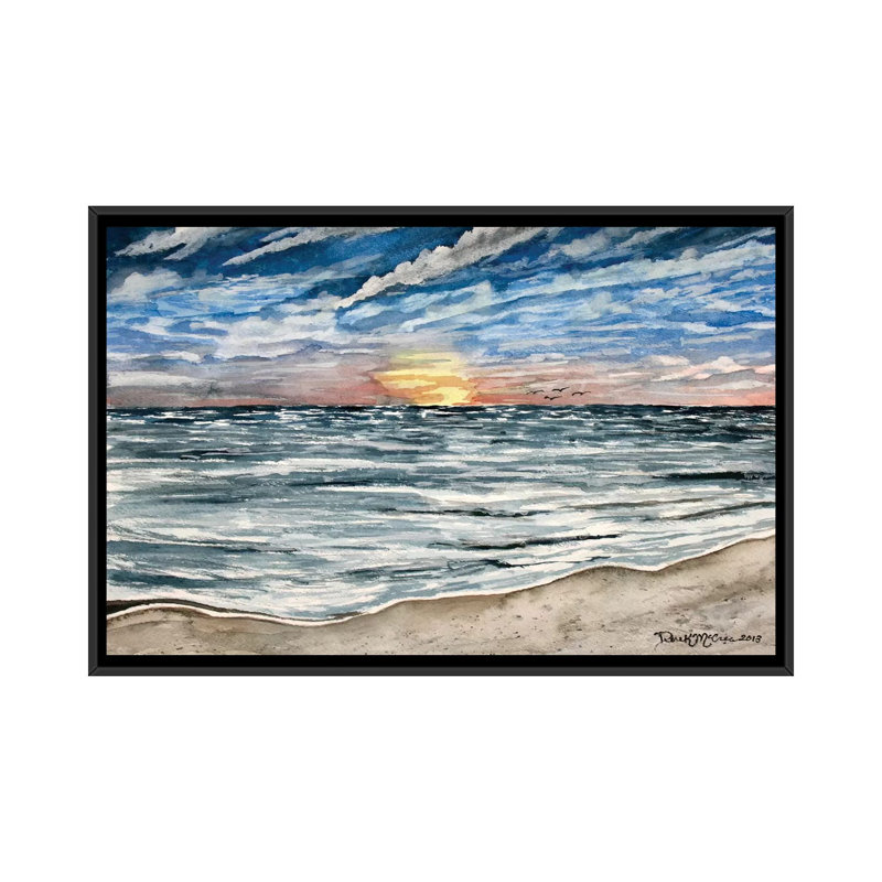 «Sunset Seascape» non disponible sur toile, H 18 po x l 26 po x P 1,5 po, Toile avec cadre noir, Pas de tapis