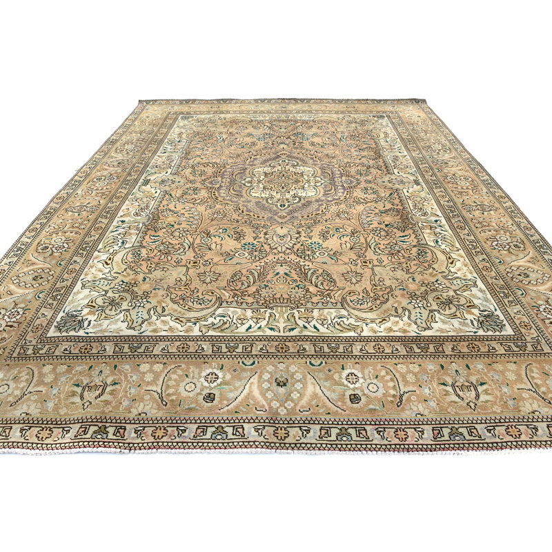 Tapis oriental délavé semi-antique à motif floral 10 x 13