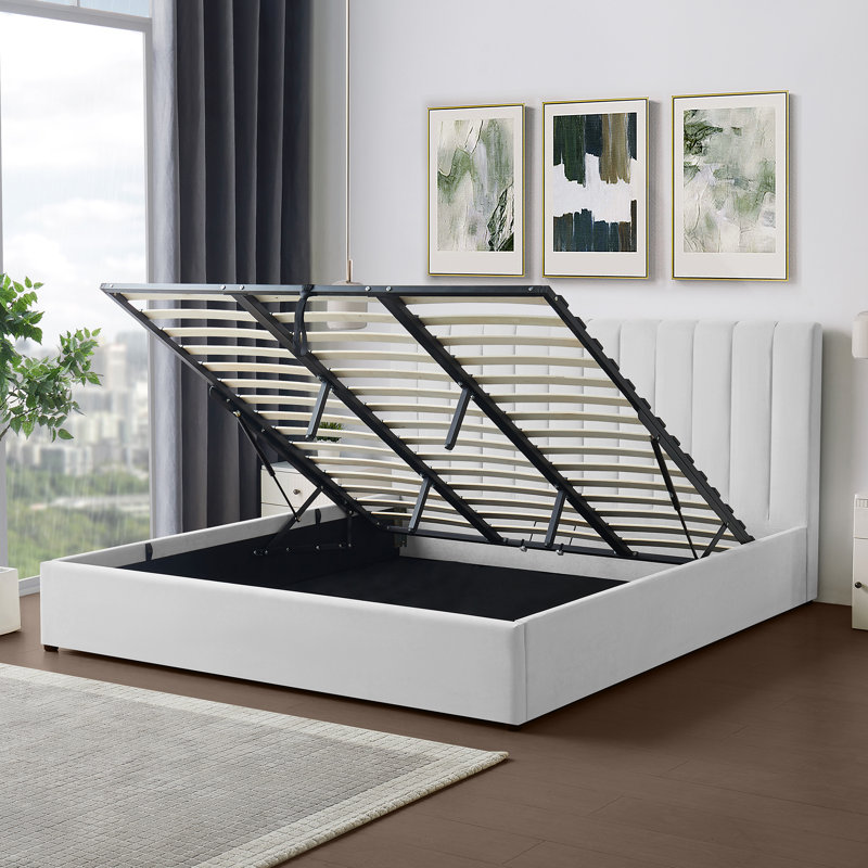 Evelynne Fabric Ottoman Bed Frame with Storage - , Light Grey, Super King (6')