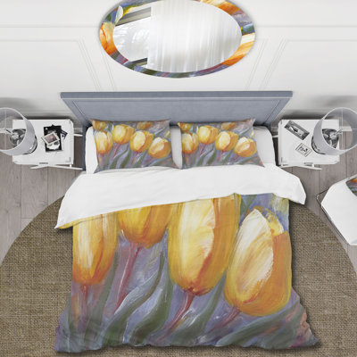 Tulipes jaunes - ensemble de housse de couette traditionnel - microfibre de polyester