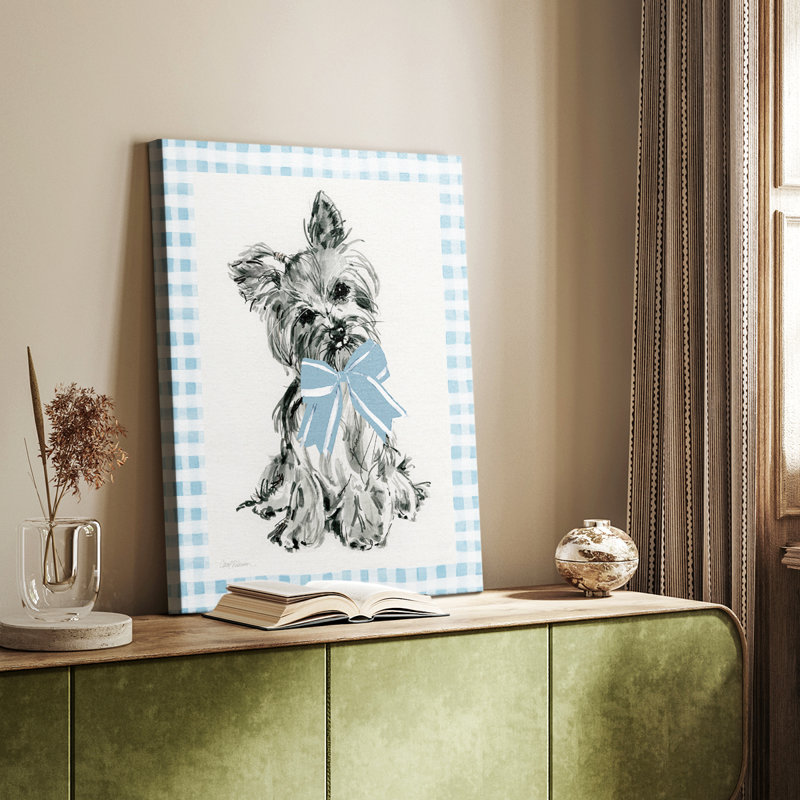 Blue Bow Yorkie - galerie Cavas sur mesure, H 27 po x l 18 po