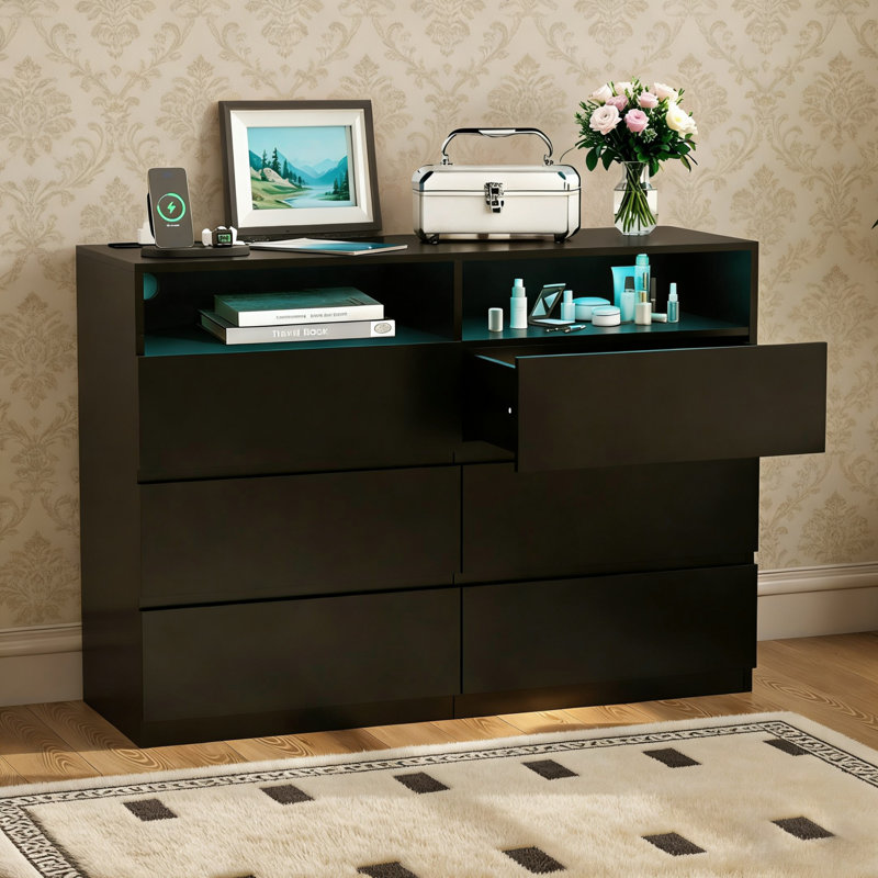 Modern 6-drawer Led Dresser – Smart Lighting + Massive Storage, Black