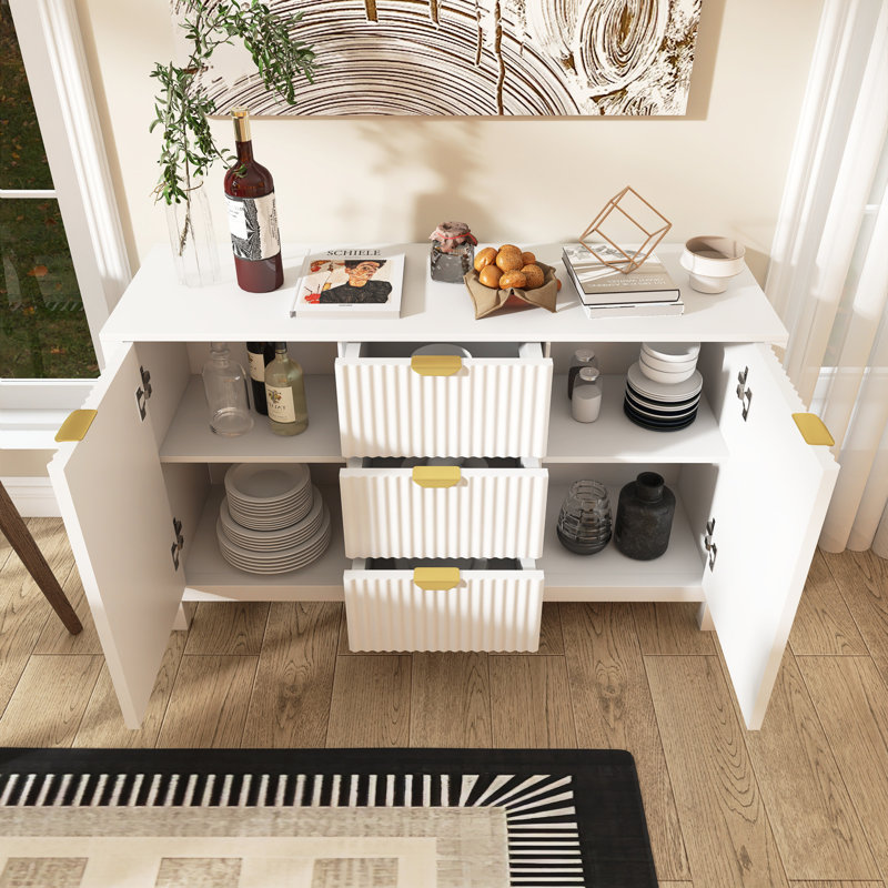 47.2" Sideboard With Adjustable Shelves, 3 Drawers, White