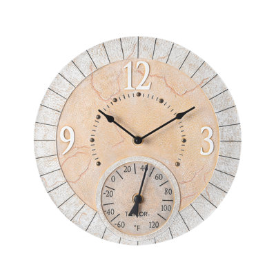 Taylor Terra Cotta Poly Resin Indoor/Outdoor Clock and Thermometer, 14 Inch, Multi-Color