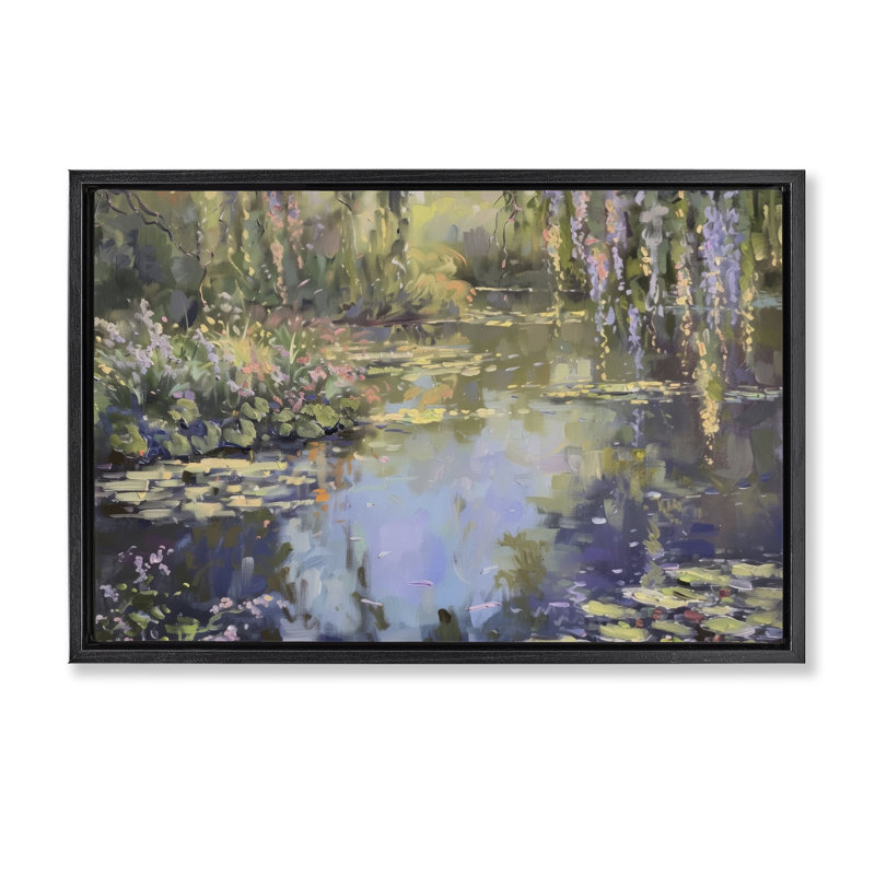  Morning on Lily Pond Canvas by LSR Design Studio, Cadre flottant noir de jais, H 17 po x l 25 po