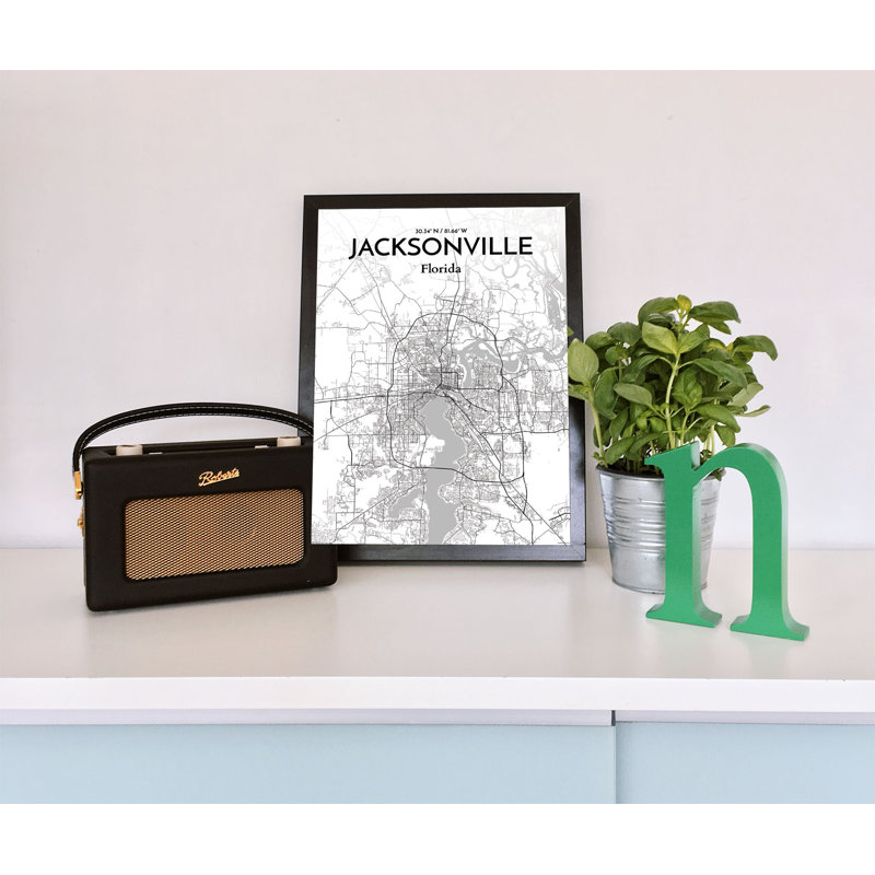 Jacksonville City Map - impression d'art graphique, H 17 po x l 11 po