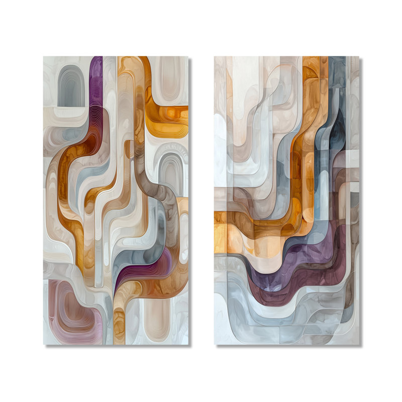 Abstrait labyrinthe prismatique de Highlands Stone I - Collection d'art abstrait mural 2 panneaux, 40" H x 41" W