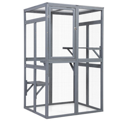 Wooden For Kittens, Outdoor Enclosure With Sunshine Board & Platforms, And Door - Safe Kitten Snug