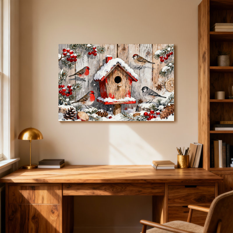 Oiseaux de Noël en hiver, H 12 po x l 18 po