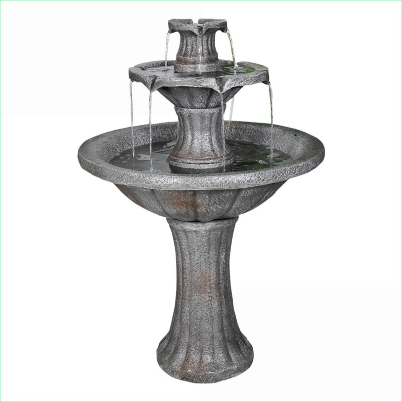 Fountains 41.7"H Antique Slate Gray Outdoor Fountain for Garden Patio Backyard Porch | Concrete / Cement | Tiered Waterfall