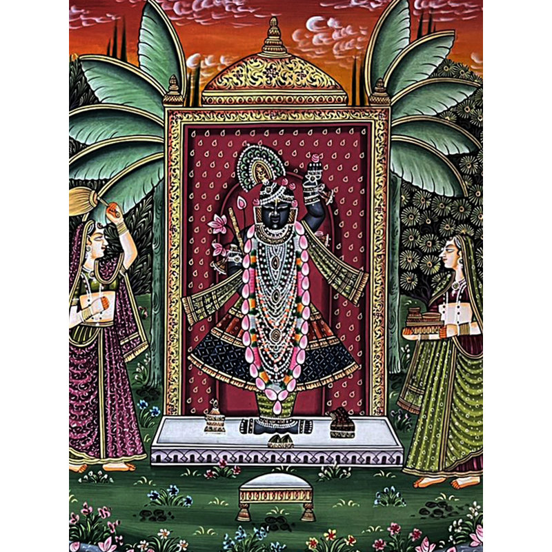 «Dana Lila», le dieu Shrinathji étant offert par Dana par Gopis | Art Pichwai