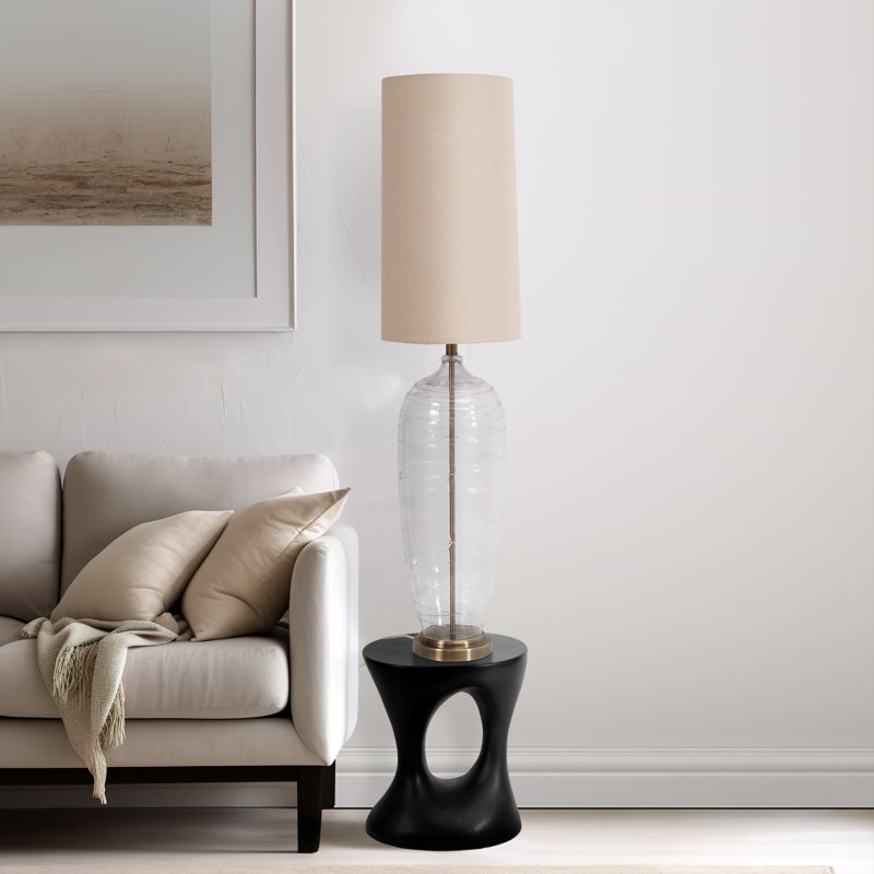 50"Hx12" Glass Bottle Table Lamp, Clear/Frost Finish, Made with Glass, Metal, and Linen, Perfect for Bedroom, Bedside, or Office Lighting