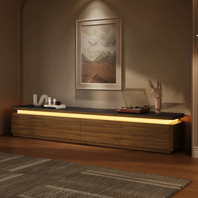 Modern TV Stand With Adjustable LED Lights, Sintered Stone Top, Fully Assembled