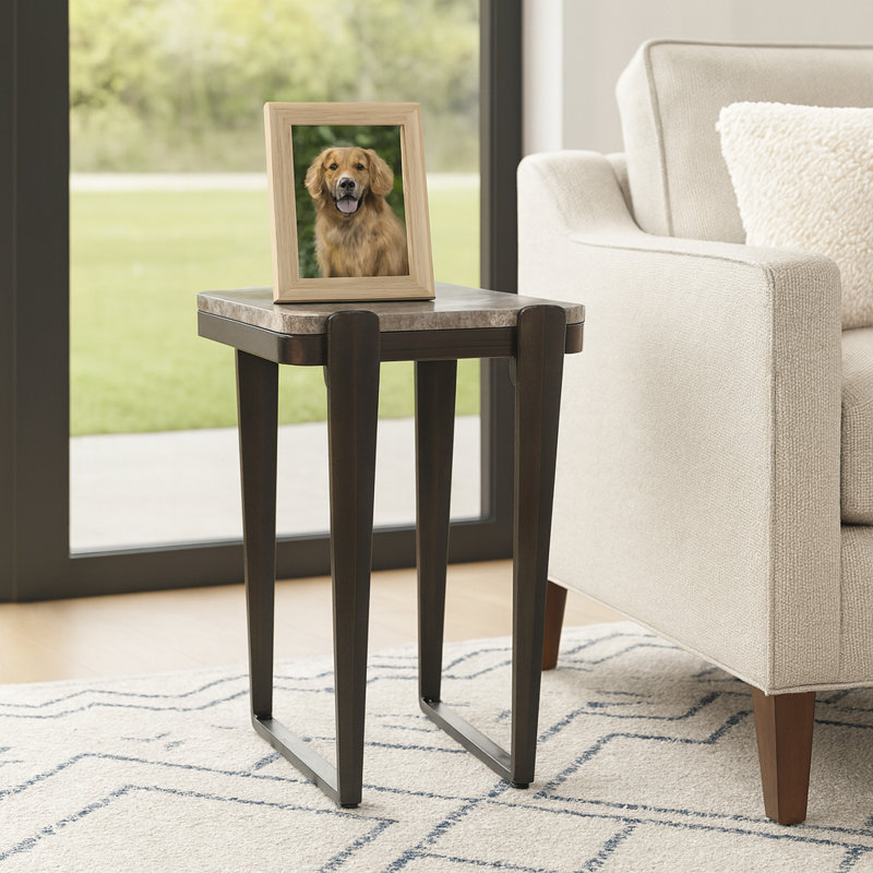 Metal and Aluminum Accent Table with Marble Top for Home, Office, Bedroom, and Living Room - 24" Bronze & Brown
