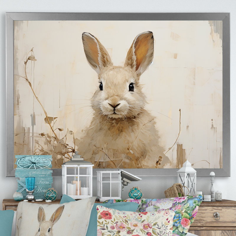 Charme de fleur curieux Bunnys, H 16 po x l 32 po x P 1 po, Cadre simple argenté