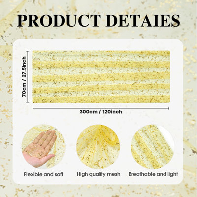 Lot de 10 chemins de table en gaze jaune doré clair, 3 m (120 pouces), avec paillettes métallisées, pour décoration de table à la maison, mariage, anniversaire, fêtes ou autres occasions spéciales.