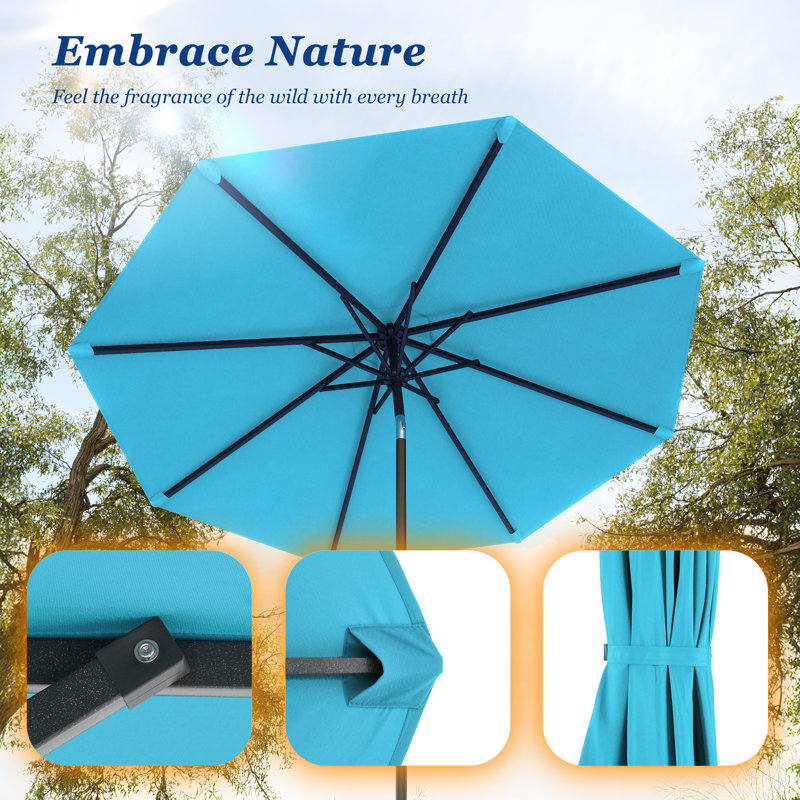 Parasol de table d'extérieur résistant aux intempéries 9 pi 9 pi pour bord de piscine, Bleu lac