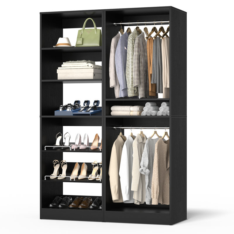 Closet System with Shoe Racks & Hanging Rods, Black