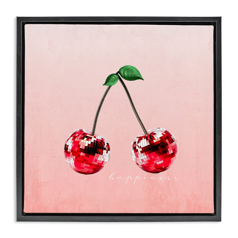 Cadre flottant Happiness Disco Cherries, design par Kim Allen, H 18 po x l 18 po, Cadre flottant noir de jais