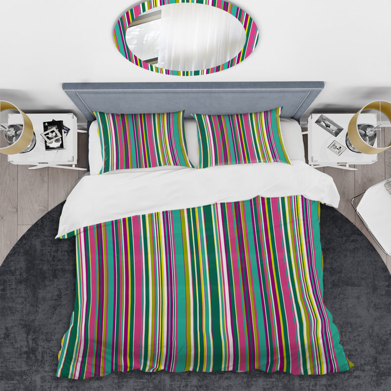 Ensemble de housse de couette en microfibre vert / mauve / rose 3 pièces, Housse de couette pour grand lit et 2 taies décor