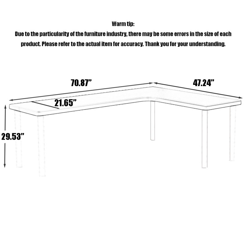 Black Solid Wood L-Shaped Desk, 29.53" H x 70.87" W x 47.24" D