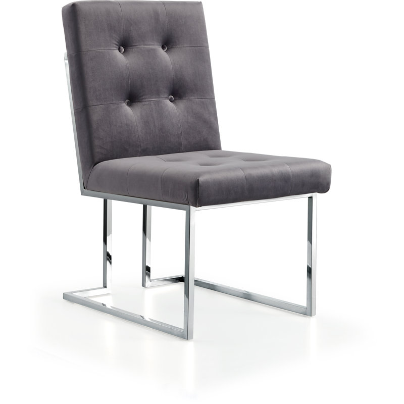 Chaise d'appoint en velours capitonné Chakevia, Velours gris, Chrome