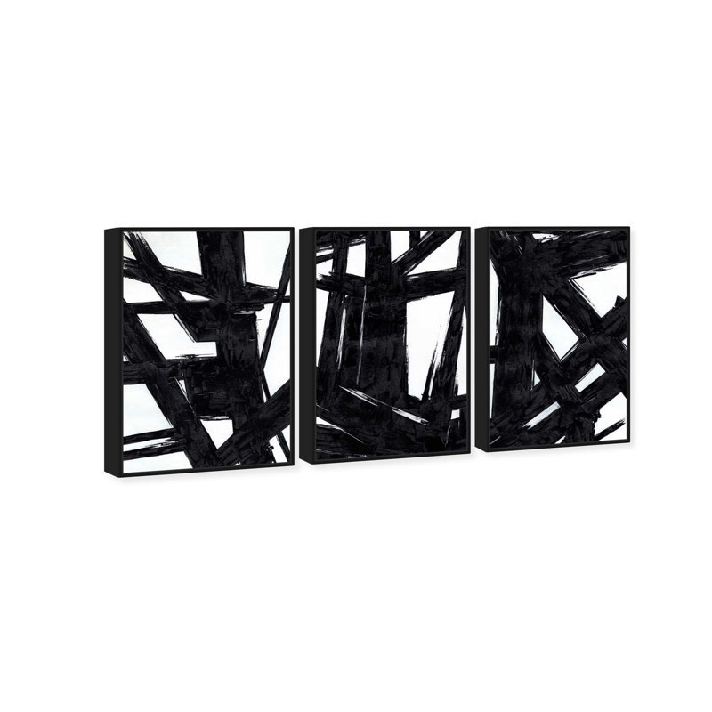 Oliver Gal Lined Set Abstract - Hand-Brushed Paint Framed Canvas Art, Black, 37" H x 25" W