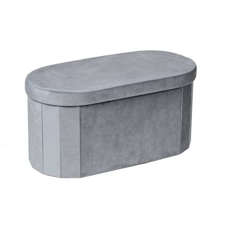 Voegele 76cm Wide Oval Solid Colour Ottoman with Storage, Grey