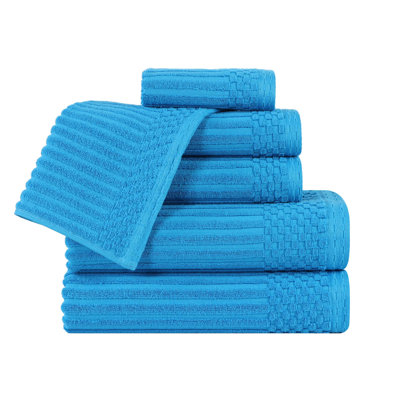 6-Piece Checkered Border Cotton Towel Set