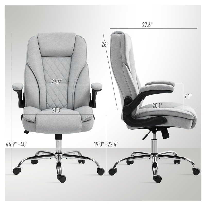 Chaise de bureau ergonomique à haut dossier avec revêtement en velours et hauteur réglable, gris