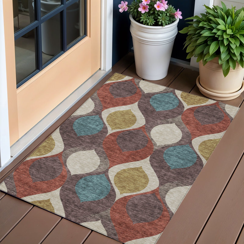 Tapis intérieur lavable 3 po x 5 po brun taupe et bleu sarcelle Ogee