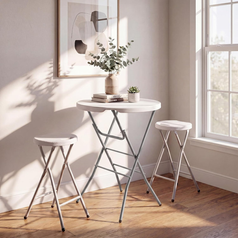Table de cocktail pliante 32 po, table haute ronde en PEHD avec structure en métal et pieds verrouillables, table de bar pliante pour les événements intérieurs et extérieurs de patio, blanc