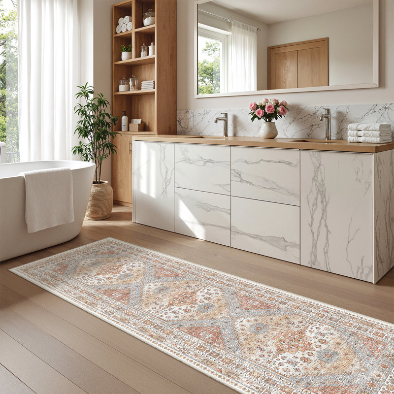 Malaika Machine-Washable Non-Slip Medallion Area Rug, Orange, Runner 2'6" x 8'