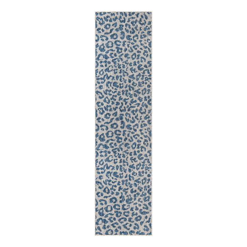 Munk Animal Print Blue/Gray Outdoor Area Rug, Runner 2'7" x 10'