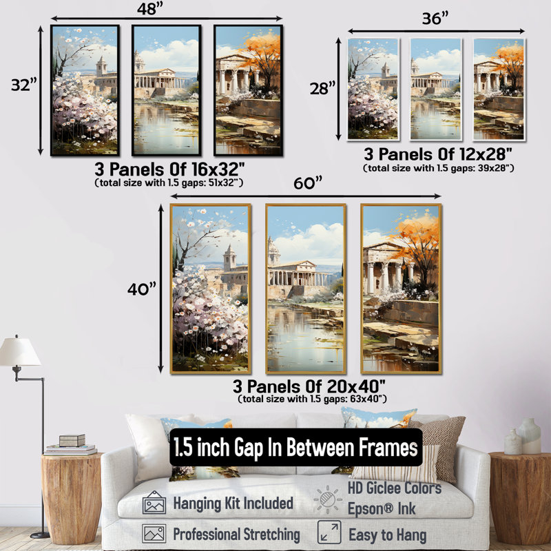Sprintime Empire romain paysage I - Italie, art mural, Cadre flottant noir, H 40 po x l 60 po