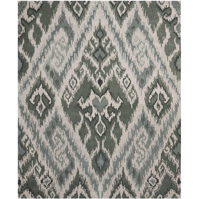 Tapis gris en laine touffeté à la main, Rectangle 8 pi x 10 pi