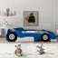 Lit de voiture de course simple bleu avec roues - construction pour un usage quotidien assuré-380715899-380715897