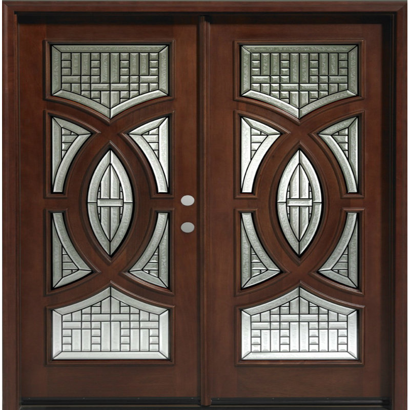 Delux circulaire prête à installer acajou portes d’entrée pré-raccrochées, S'ouvre à gauche vers l'intérieur
