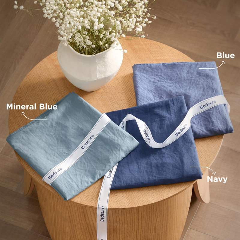 Ensemble d'édredon réversible, Bleu gris, Édredon double + 2 taies d'oreiller standard